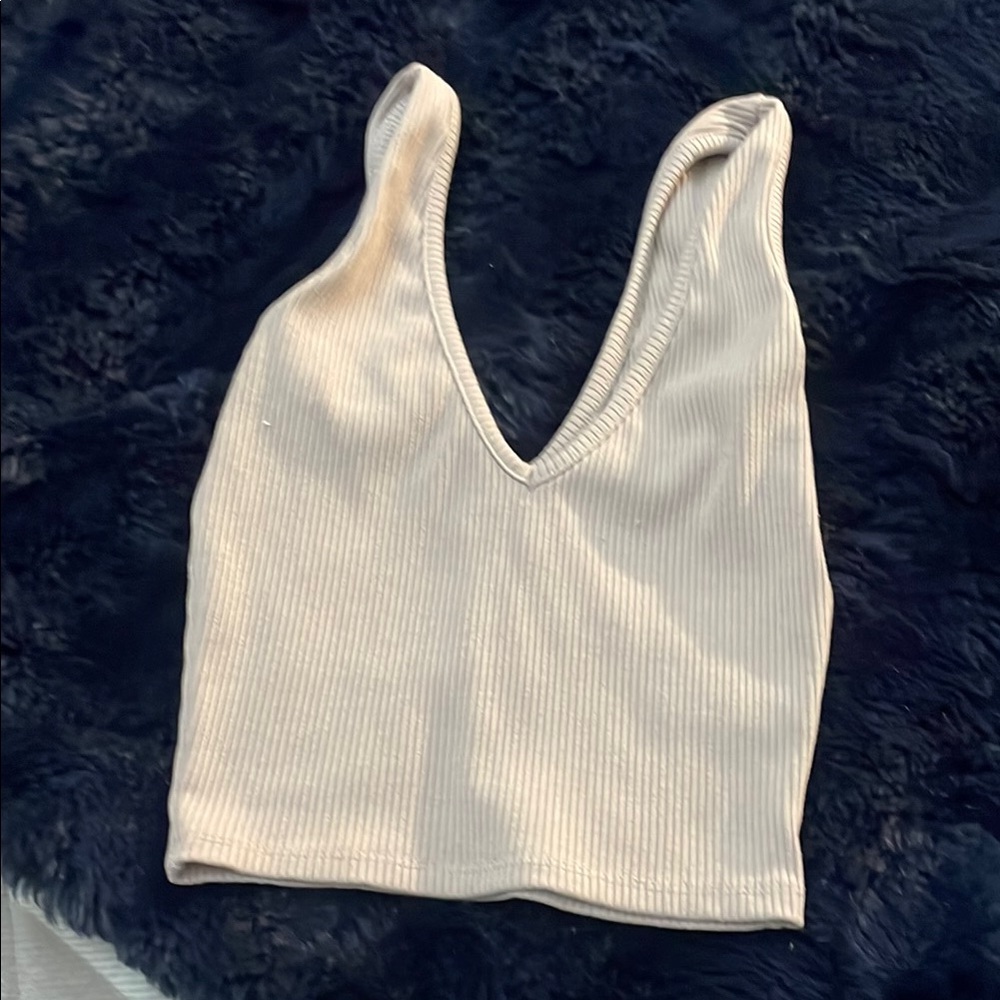 Cream Ribbed V-Neck Women's Crop Top